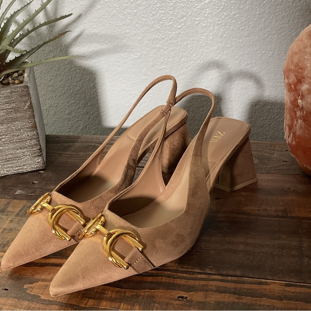 Tan Zara block heels